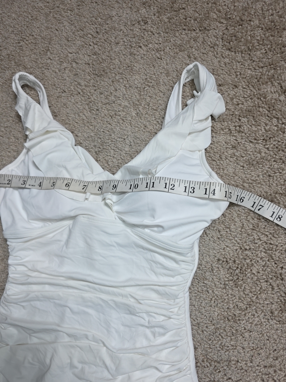 Lauren Ralph Lauren Ruffle Surplice One Piece Swimsuit - White, Size 6 - Picture 8 of 10
